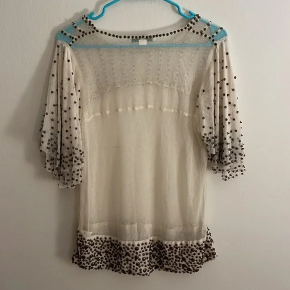 💕 SOLD Anthropologie White Mesh Top with Metal Beading - Picture 9 of 9